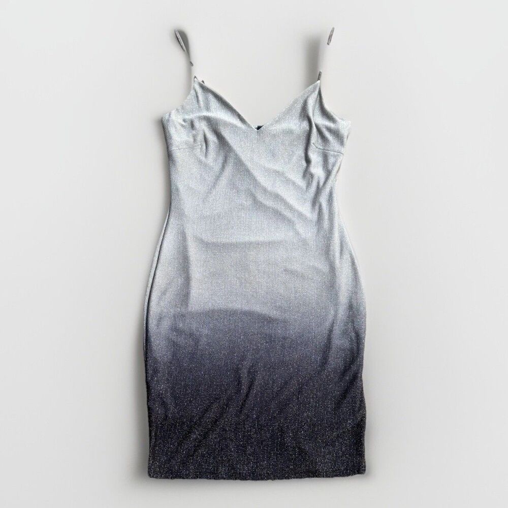 Mini Grey Spaghetti Straps Bodycon Shimmer Silhouette  Stretch Lining Dress SzM